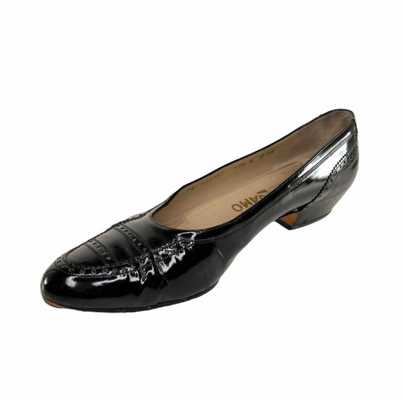 Salvatore Ferragamo Black Patent Leather Block Heel, DF 11275, Size 8AA - Picture 1 of 12